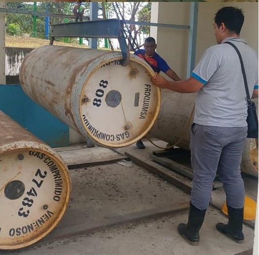 LLEGARON A LAS INSTALACIONES DE LA PLANTA DE TRATAMIENTO DE AGUA POTABLE CILINDROS DE CLORO GAS.