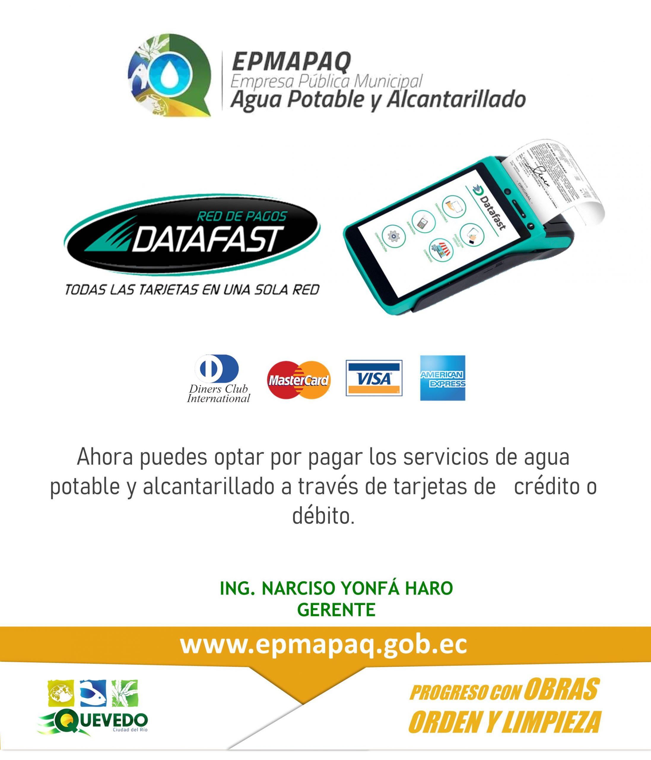 AHORA PUEDES OPTAR POR PAGAR LOS SERVICIOS DE AGUA POTABLE Y ALCANTARILLADO A TRAVÉS DE TARJETAS DE   CRÉDITO O DÉBITO.