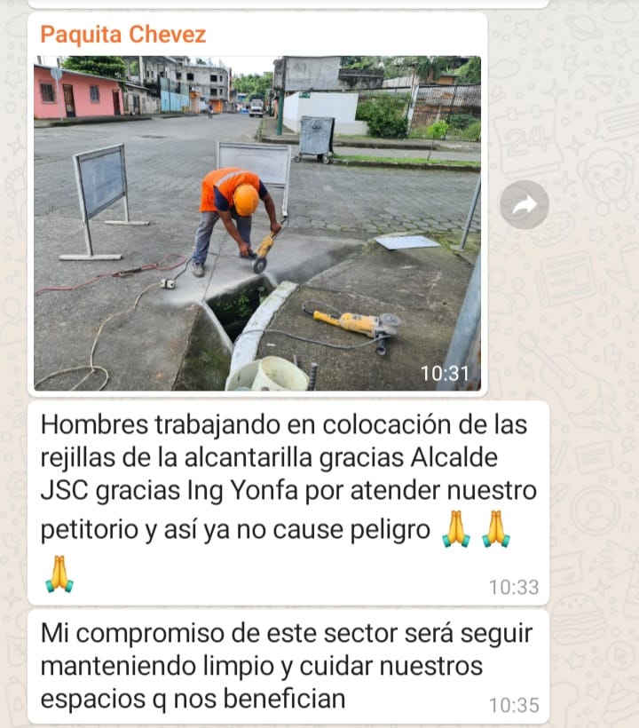 SE COLOCÓ REJILLA  Y TAPA DE ALCANTARILLA EN LA CALLE 25 Y SAN AGUSTÍN DE LA PARROQUIA VIVA ALFARO.