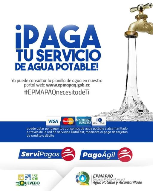 PAGA LA TARIFA BÁSICA MENSUAL DE AGUA EN PRODUBANCO, SERVIPAGOS, PAGO ÁGIL, Y DEMÁS PUNTOS AUTORIZADOS DE COBRO