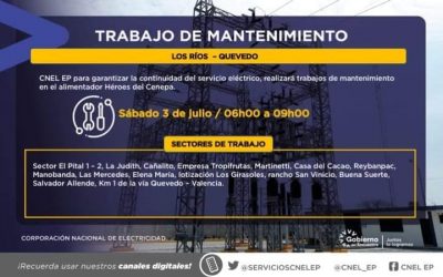 SUSPENSIÓN DEL SERVICIO DE AGUA POTABLE, POR MANTENIMIENTO DE RED ELÉCTRICA DE CNEL.